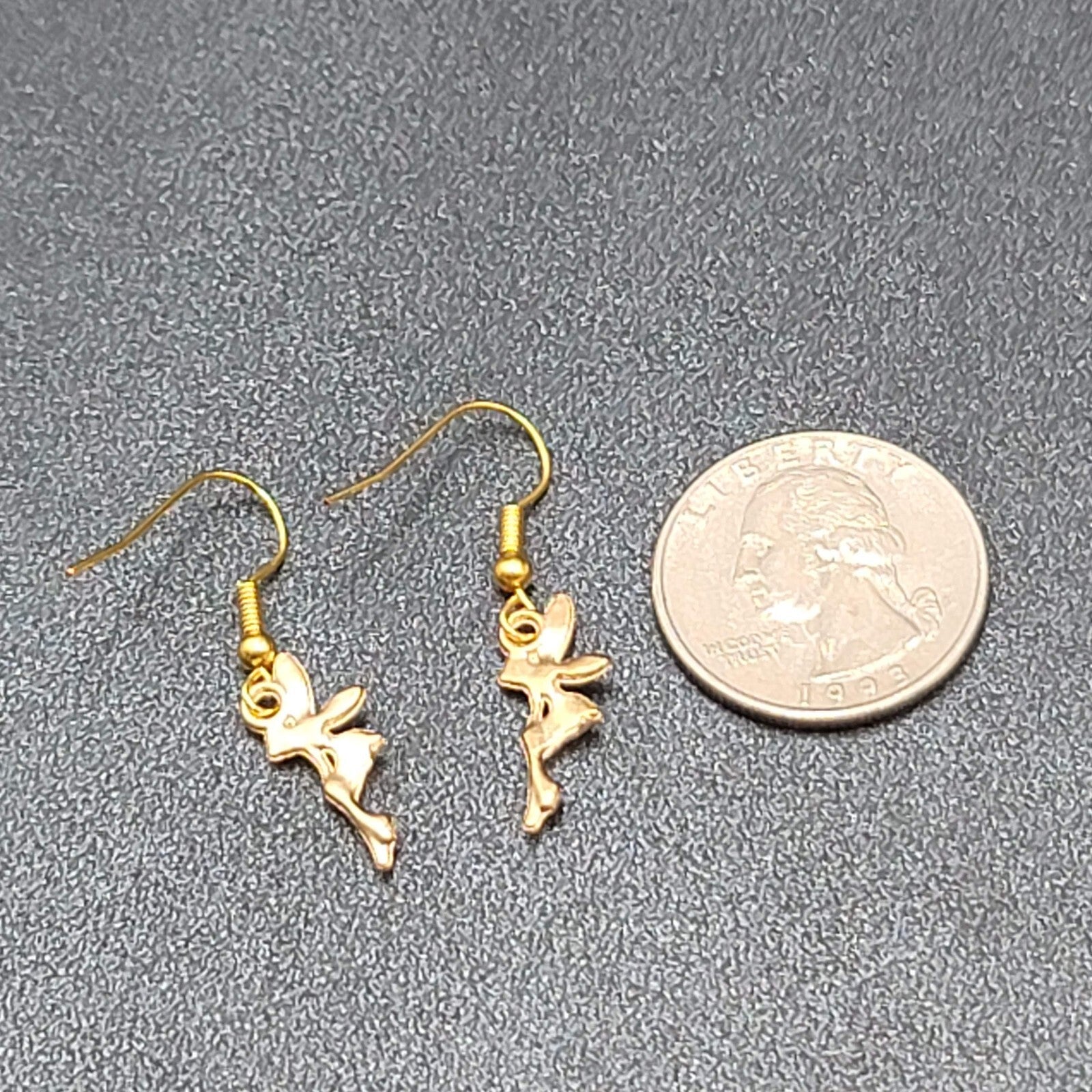 Fairy Pierced Earrings Gold tone Dangle 5/8"