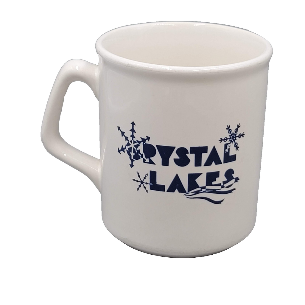 Crystal Lakes Coffee Mug Cup White Blue Logo Souvenir Collectible Vintage