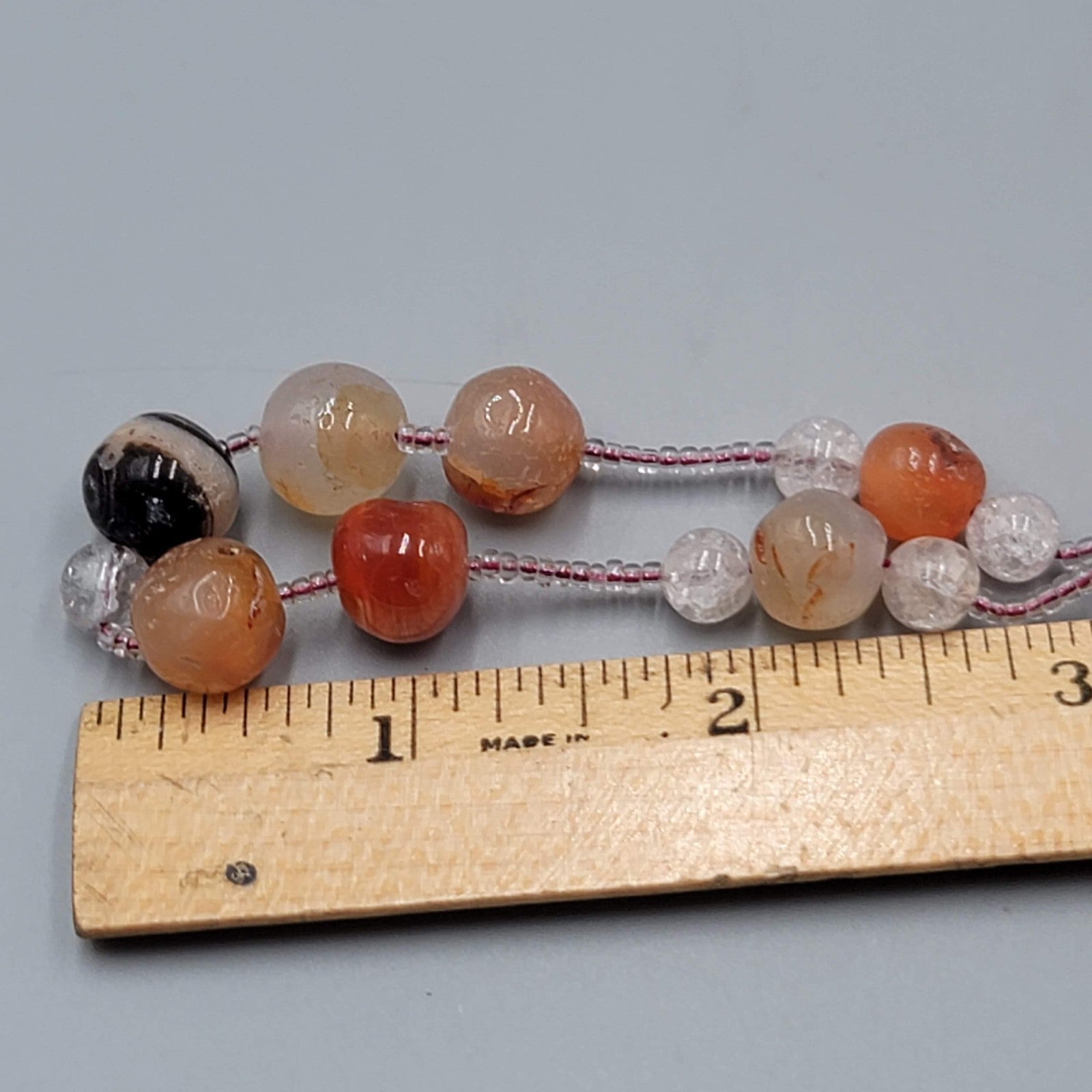 Carnelian Agate Quartz Stone Bead Station Necklace Handmade 20"