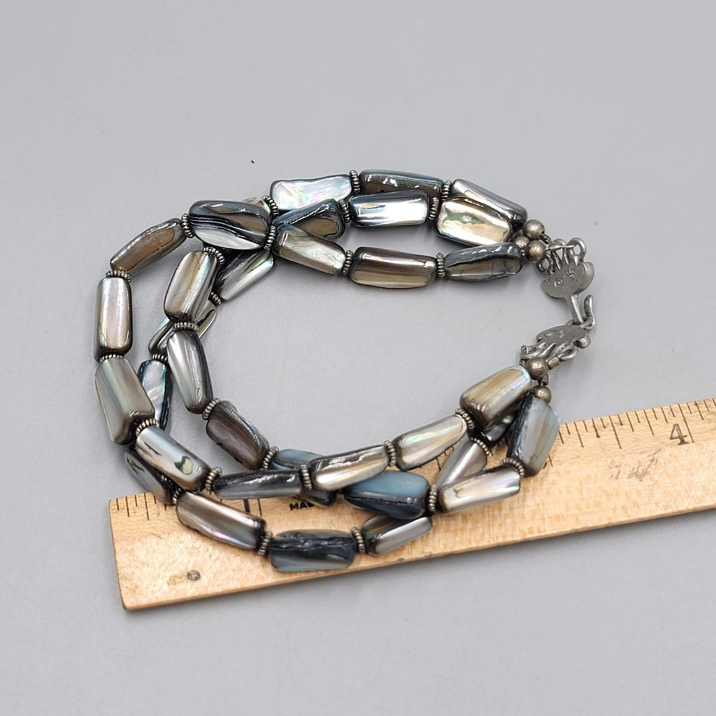 Multi color Natural Shell Bead Bracelet Triple Strand 8"