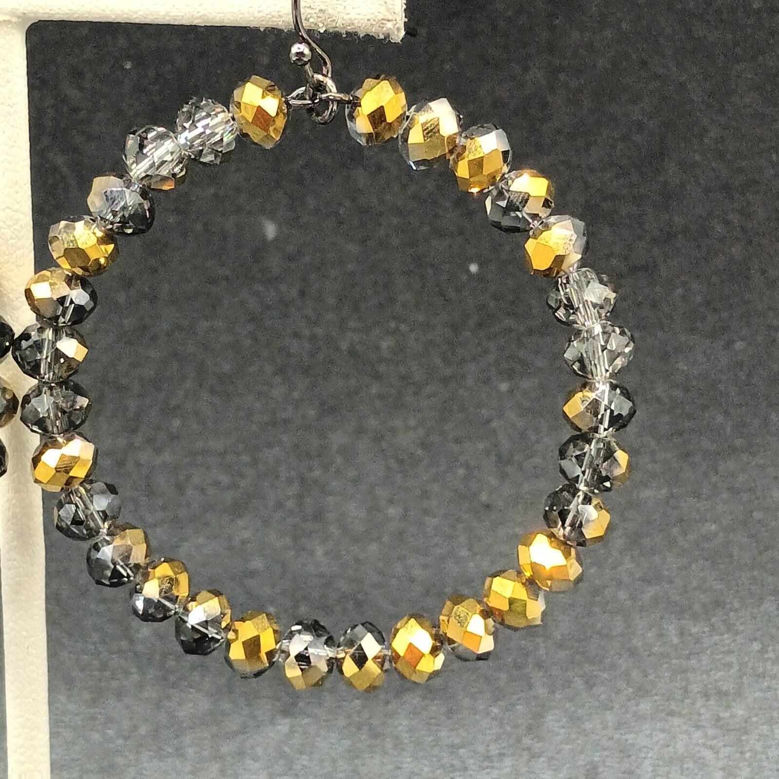 Pierced Earrings Bronze tone Faceted Glass Beaded Hoop Dangle 2"