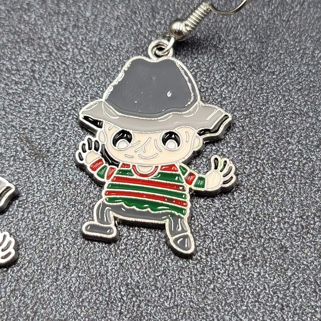 Feddy Krueger Pierced Earrings Enamel Nightmare on Elm St Horror Movie 1.25" FS
