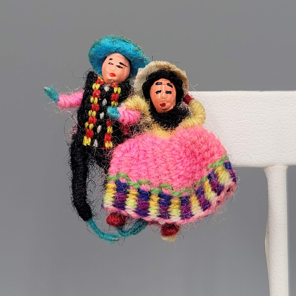 Vintage Guatemala Worry Doll Pierced Earrings 1.25 in