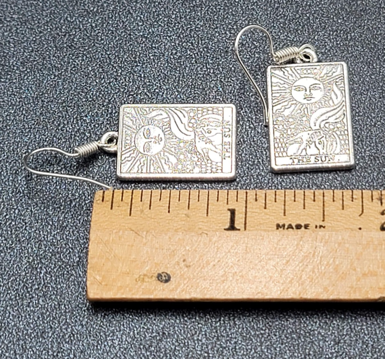 The SUN Tarot Card Pierced Earrings Silver tone 1"
