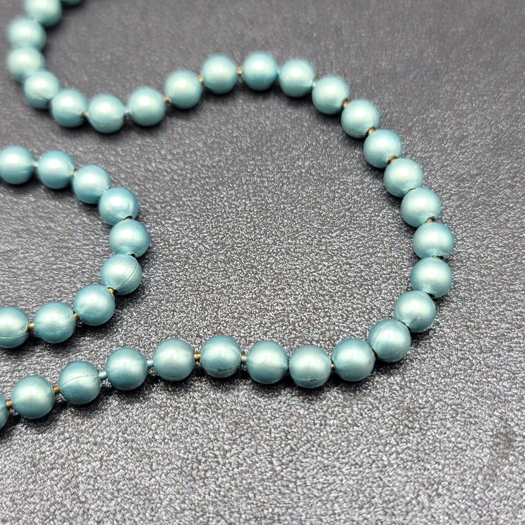 Vintage Necklace Blue Enamel Metal Beads Daisy Flower Logo Estate Jewelry 25"