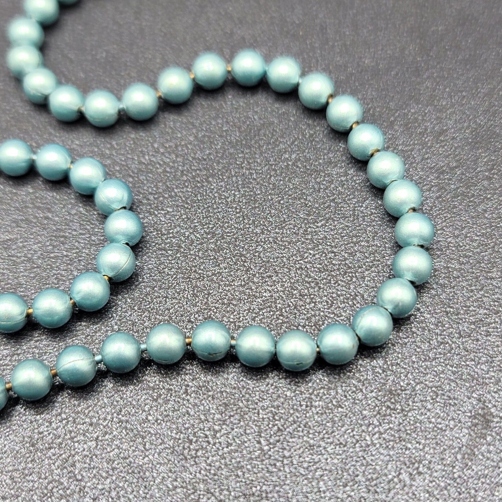 Vintage Necklace Blue Enamel Metal Beads Daisy Flower Logo Estate Jewelry 25"