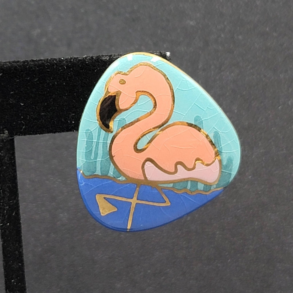 Vintage Flamingo Pierced Earrings Ceramic Hand Painted Drop 1.5"
