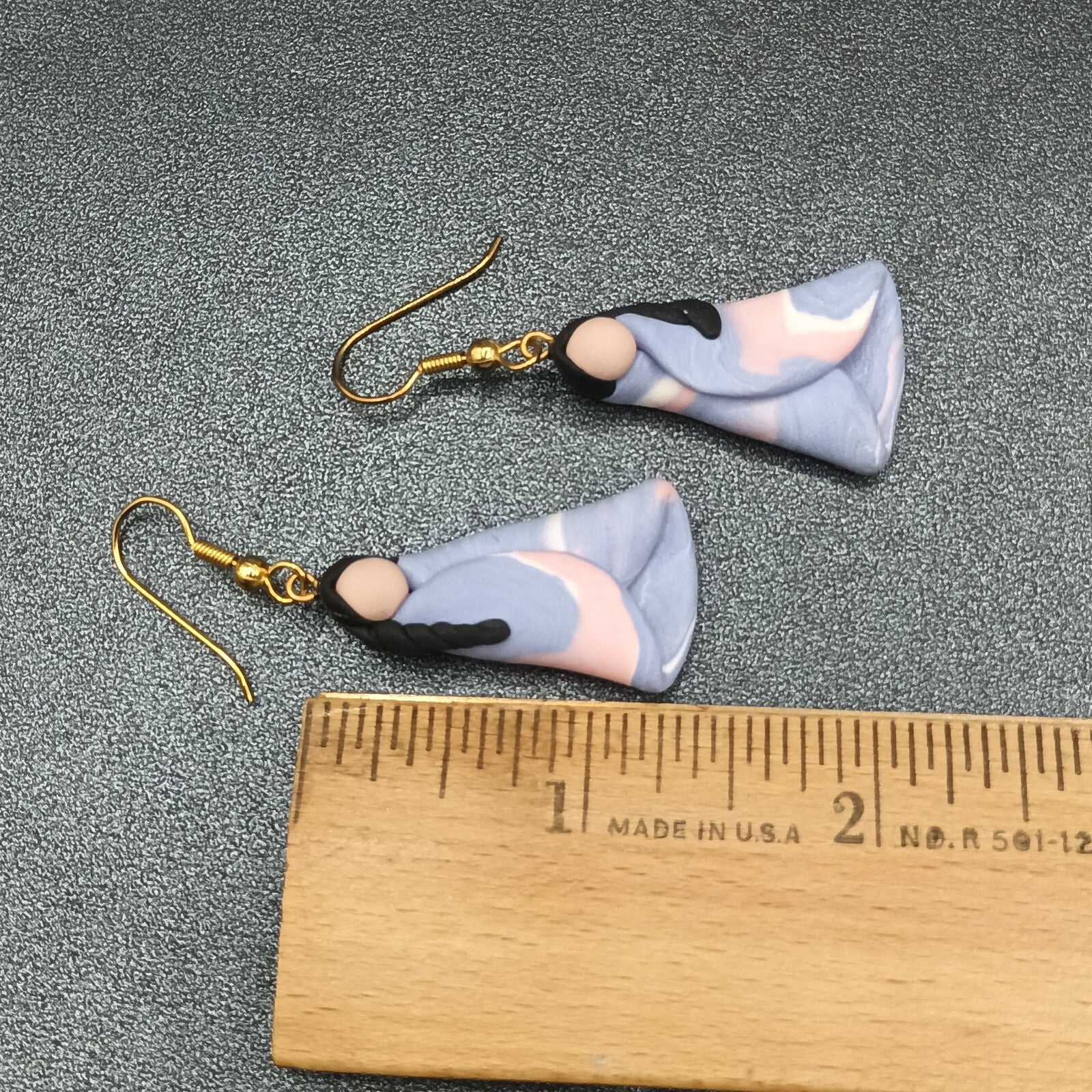 Vintage Pierced Earrings Multicolor Clay Southwest Lady Figurine Dangle 1 3/8"
