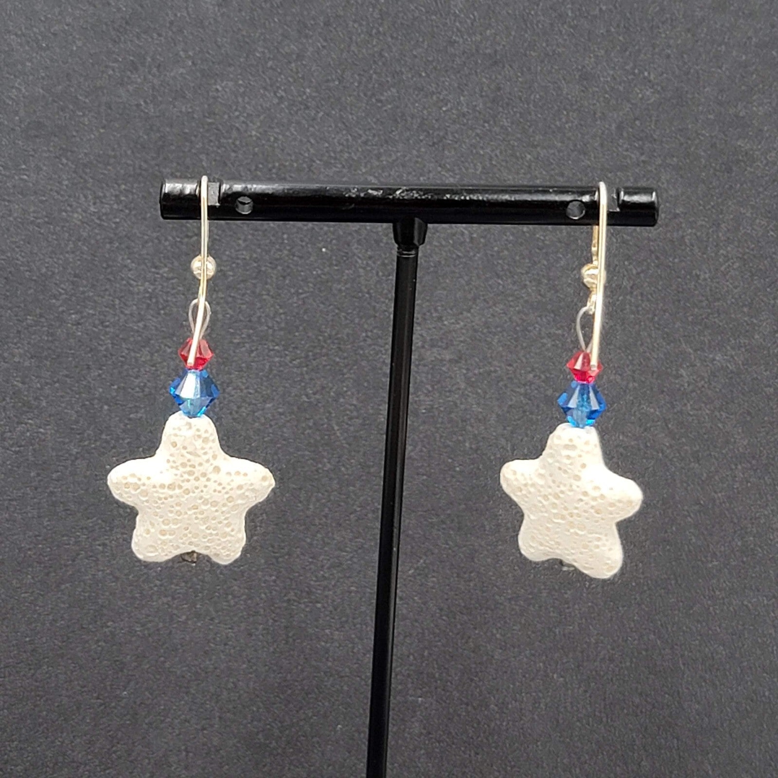 Pierced Earrings Silver tone Crystal Bead Starfish Dangle 1.5"