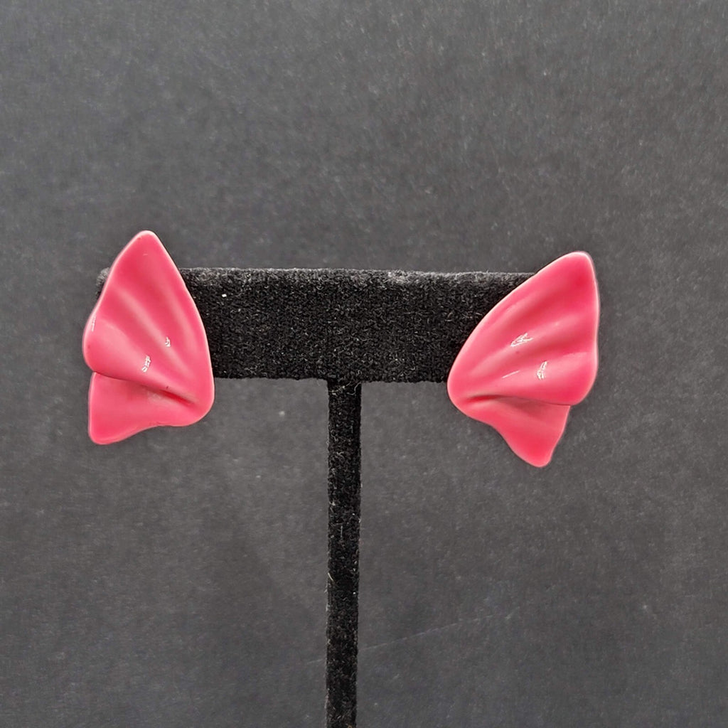 Vintage Pierced Earrings Hot Pink Enamel Statement Drop 1.25"