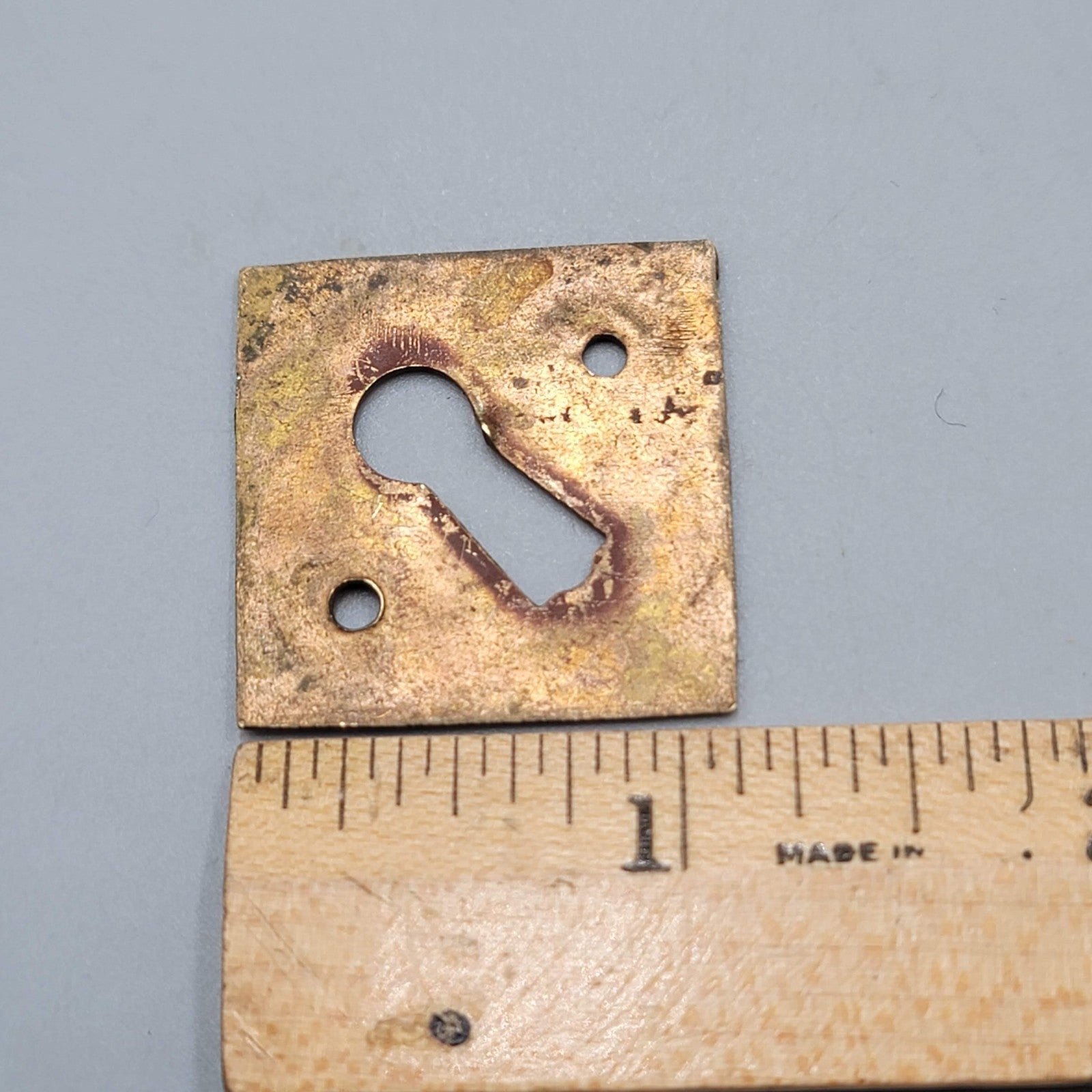Vintage Square Brass Skeleton Keyhole Escutcheon Salvage Hardware 1.5" (59)