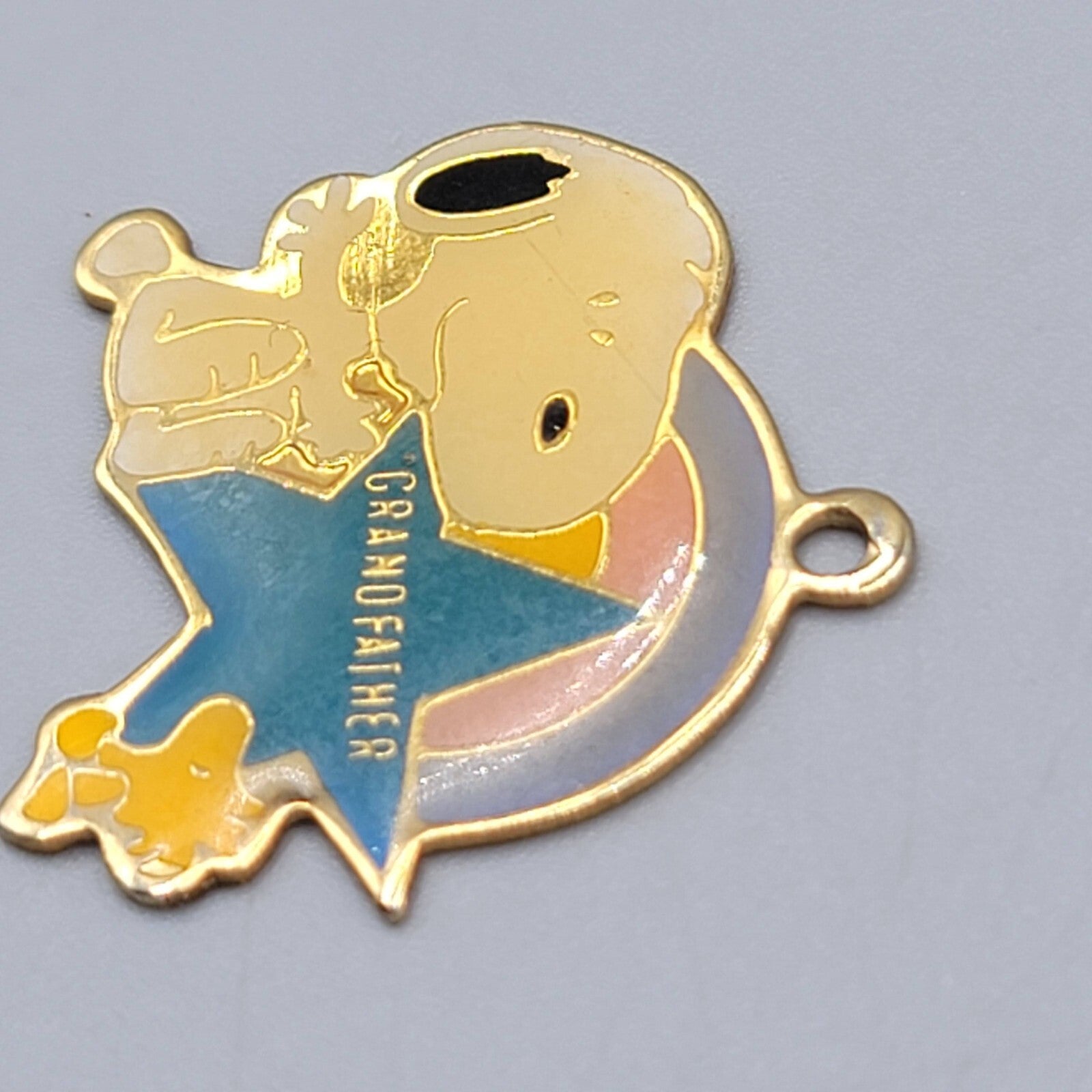 Vintage Snoopy GRANDFATHER Charm Rainbow Woodstock Blue Star Gold tone 7/8"