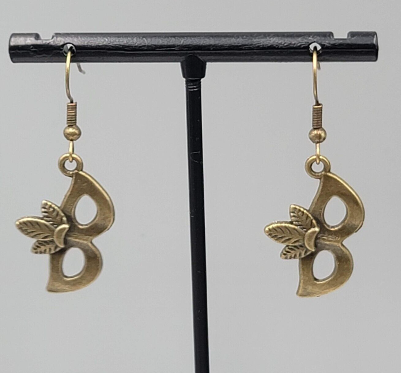 Masquerade Mask Pierced Earrings Bronze tone Metal Embossed Leaves Dangle  1"