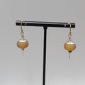 Glass Bead Pierced Earrings Bronze tone & Silver tone Dangle 1"