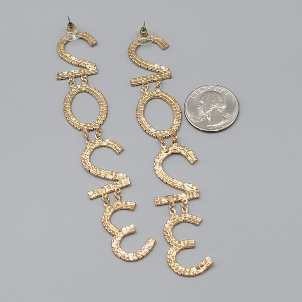 2023 Pierced Earrings Gold tone Rhinestone Dangle Long 4.75"