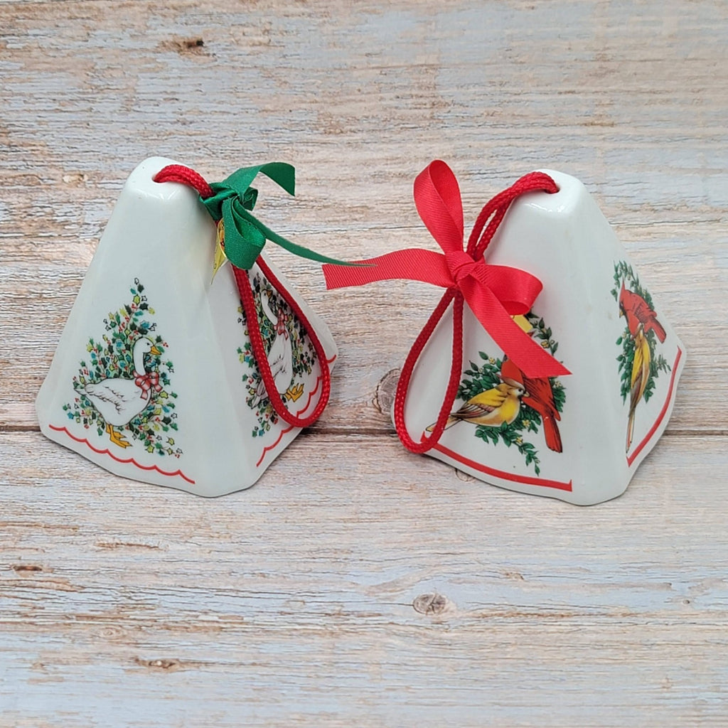 2 Porcelain Christmas Ornaments JASCO FESTIVE FRAGRANT Cardinal & Goose