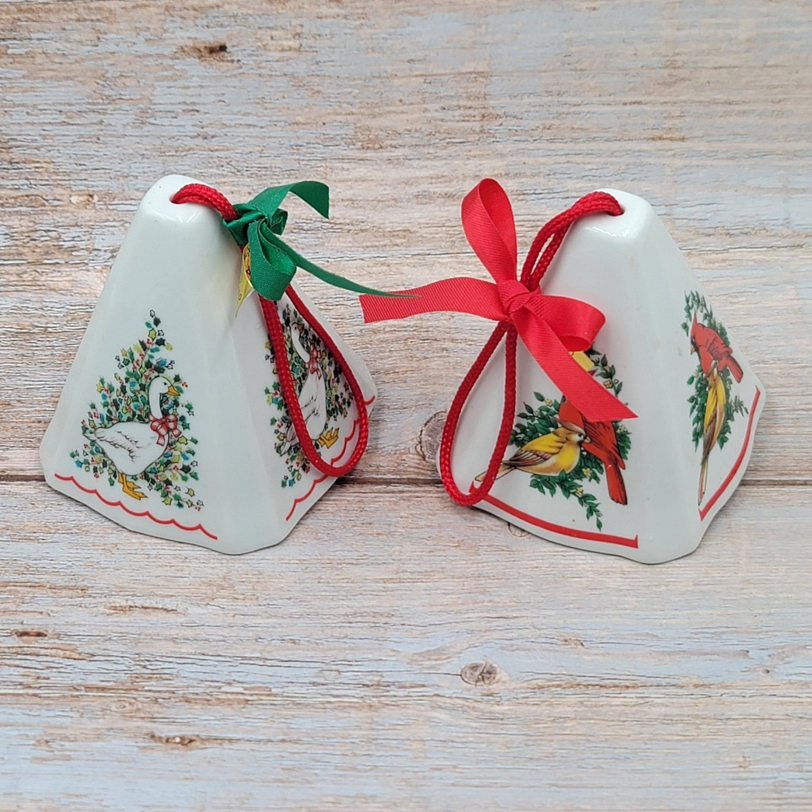 2 Porcelain Christmas Ornaments JASCO FESTIVE FRAGRANT Cardinal & Goose