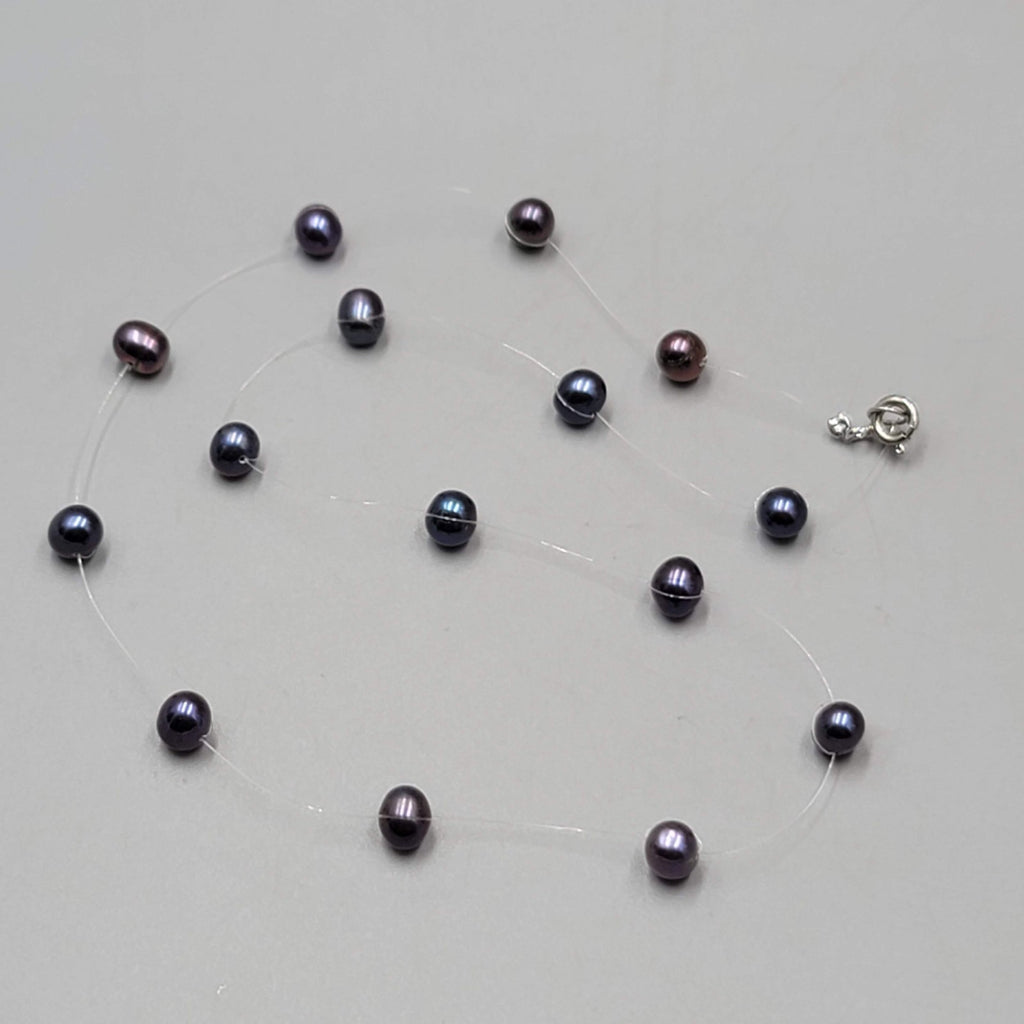 Floating Peacock Pearl Station Necklace 16"