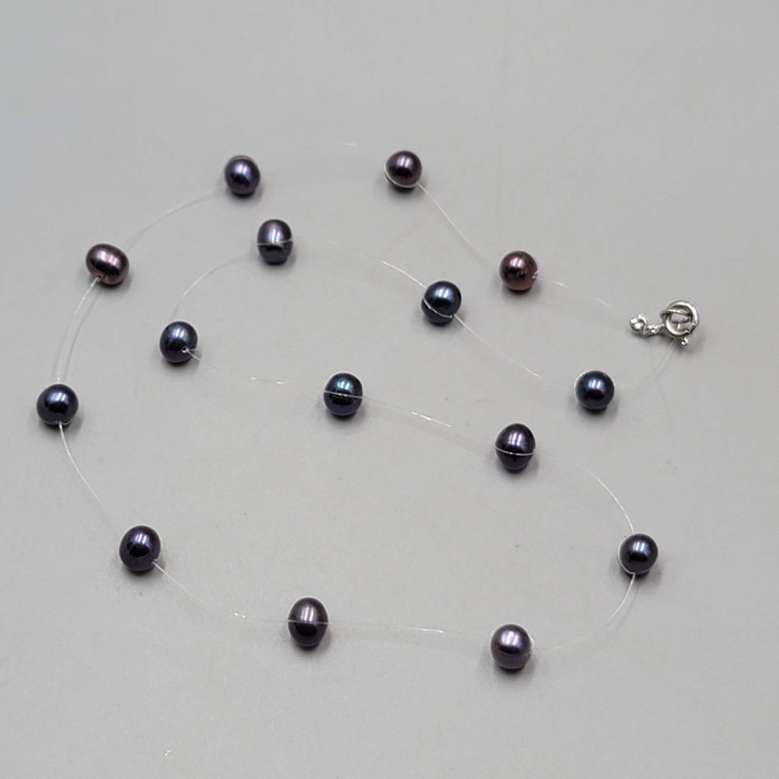 Floating Peacock Pearl Station Necklace 16"