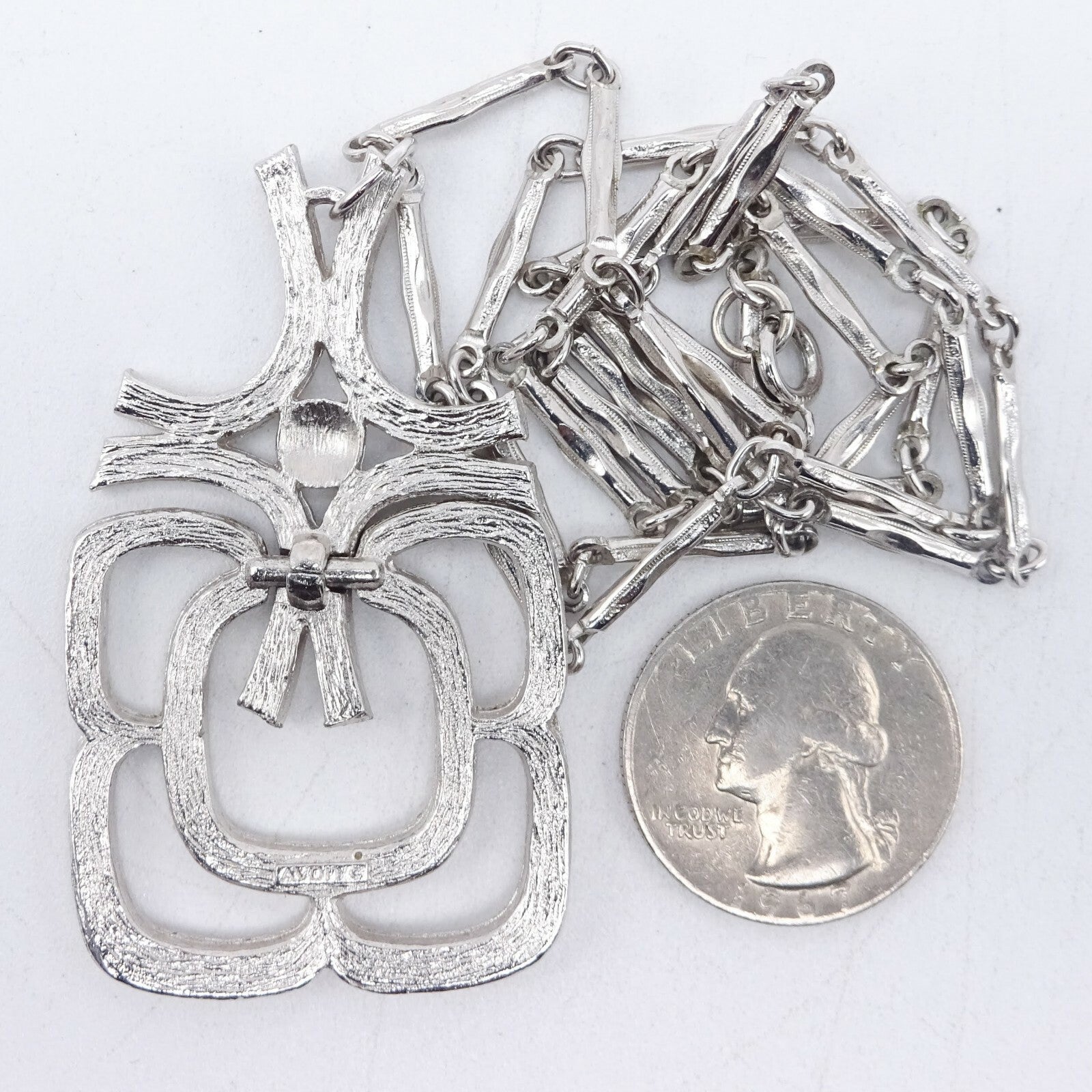 Vintage Silver tone Tube Chain Pendant Necklace 24" Estate Costume Mid Mod