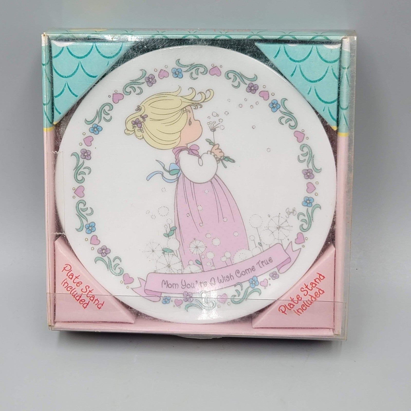 1992 precious  Moments "Mom You're A Wish Come True" 4" Decorative Plate & Stand