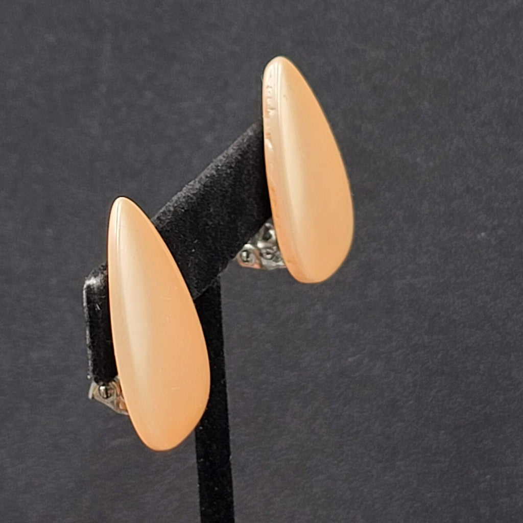 Vintage Clip on Earrings Teardrop Peach Acrylic Climber 1.25"