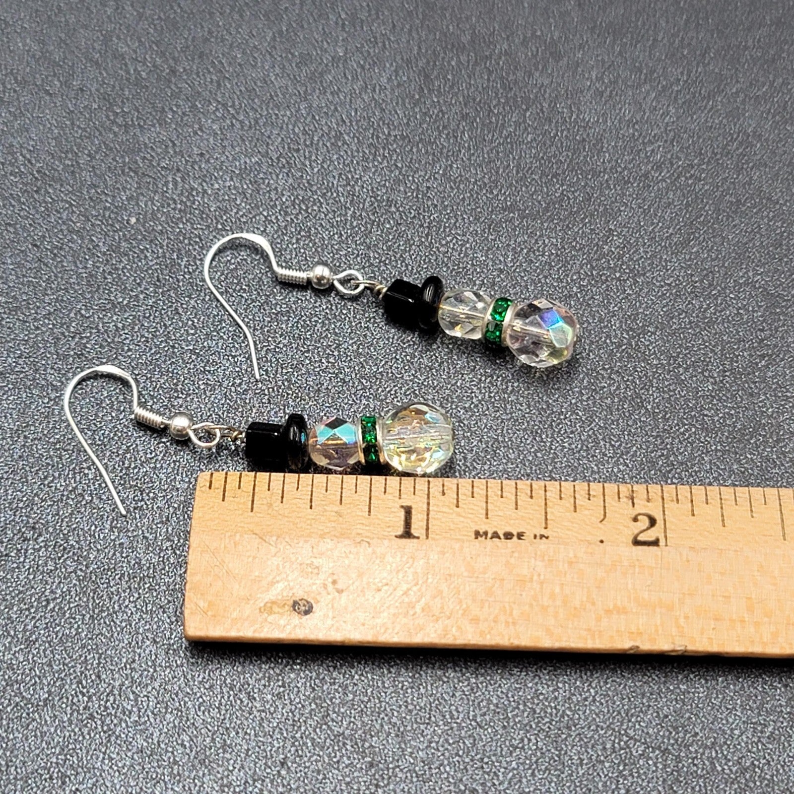 Sterling Silver Pierced Earrings Crystal Bead Snowman Dangle  1"