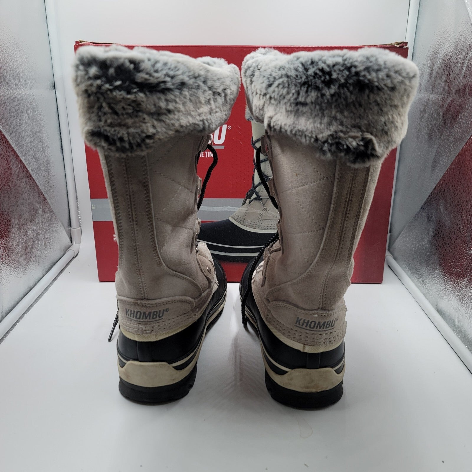 Khombu Emily Suede Leather Faux Fur Winter Snow Boot Sz 7 Grey