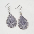 Teardrop gray String Art Pierced Earrings Silver tone Dangle 1 7/8"
