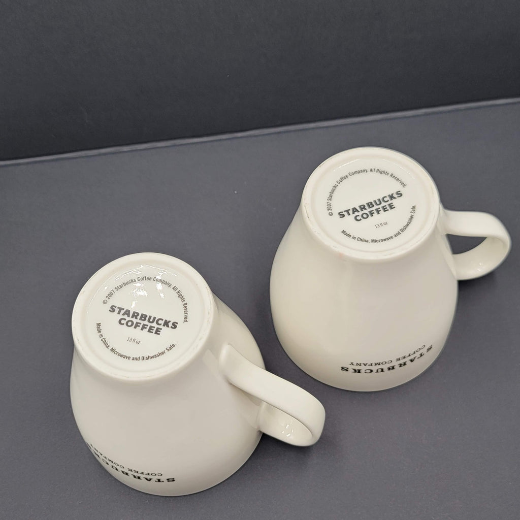 Starbucks 2007 Coffee Mug Lot of 2 Set White Sky Blue Interior 13 fl oz