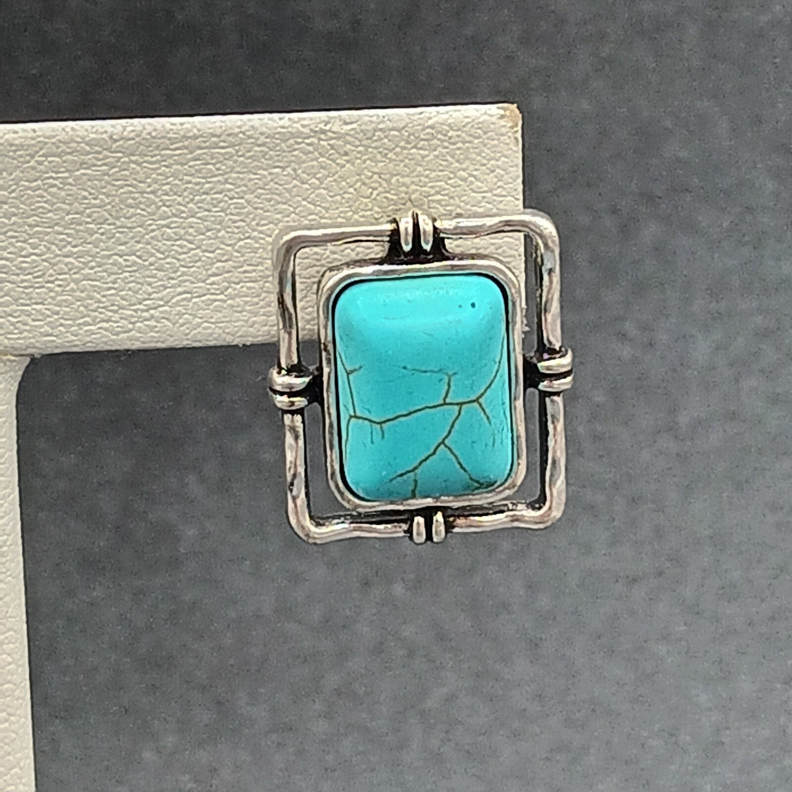 Pierced Earrings Silver tone Dyed Howlite Faux Turquoise Southwest Drop 3/4"