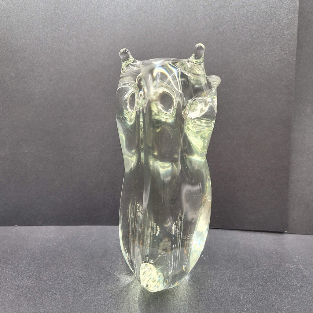 Vintage Solid Clear Glass Owl Figurine Hand Blown Mid Century 6.5" Rare Find