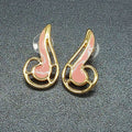 Vintage Pierced Earrings Gold Plated Pink Enamel Statement 1 1/4"