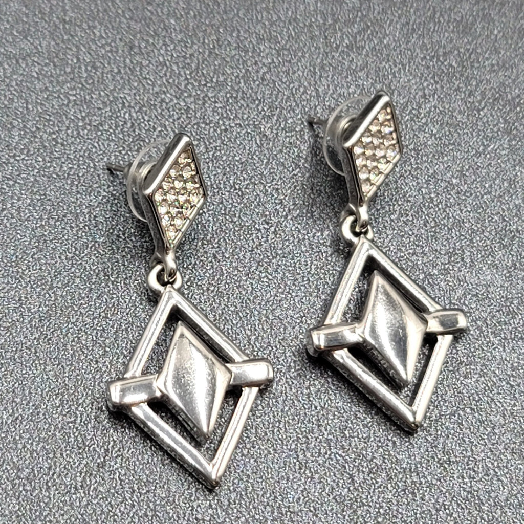 WHBM Pierced Earrings Silver tone Crystal Rhinestone Dangle 1.75"