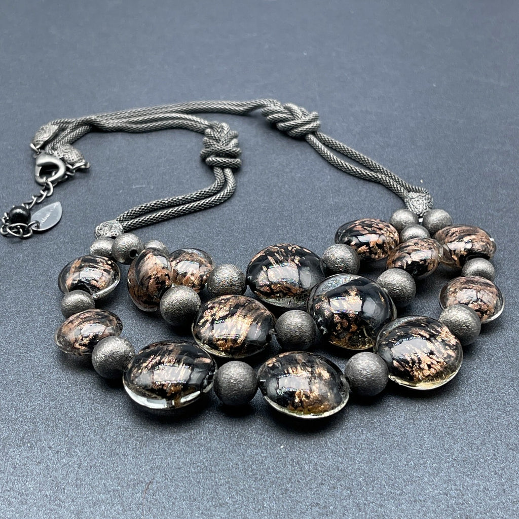 Coldwater Creek Cord Art Glass Bead Necklace Statement Layer 18" - 20"