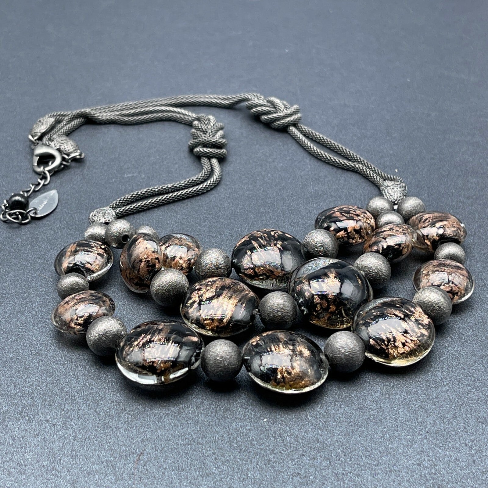 Coldwater Creek Cord Art Glass Bead Necklace Statement Layer 18" - 20"
