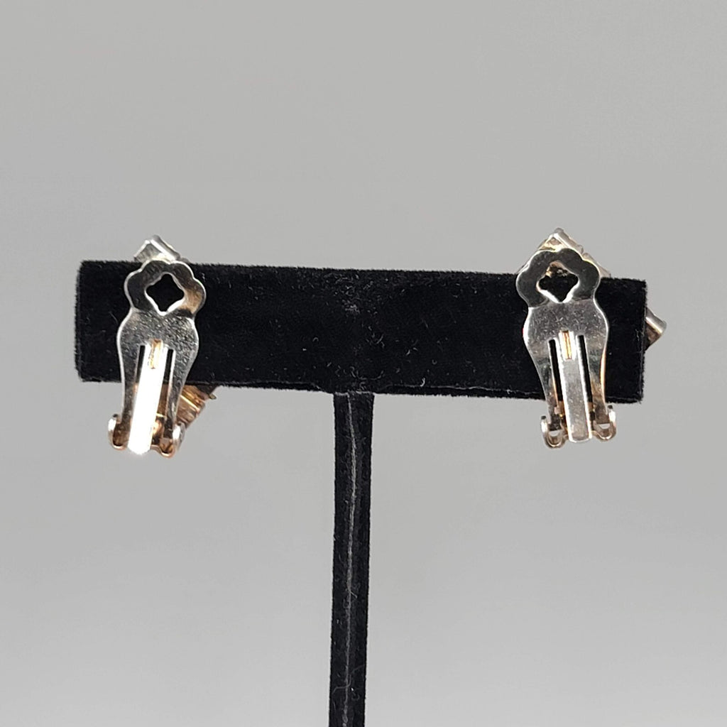 Vintage Square Rhinestone Clip on Earrings Silver tone 7/8"