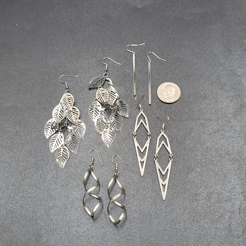 Lot of 4 Pierced Earrings Silver tone Dangle Statement