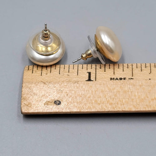 Champagne Color Faux Pearl Studs Pierced Earrings 1/2"