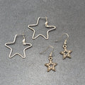 Lot of 2 Pierced Earrings Silver tone STARS Dangle Hoops