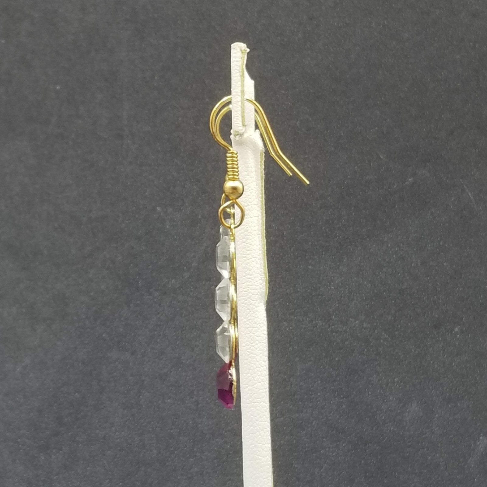 Pierced Earrings Gold tone Clear Purple Faceted Crystal Dangle 1"
