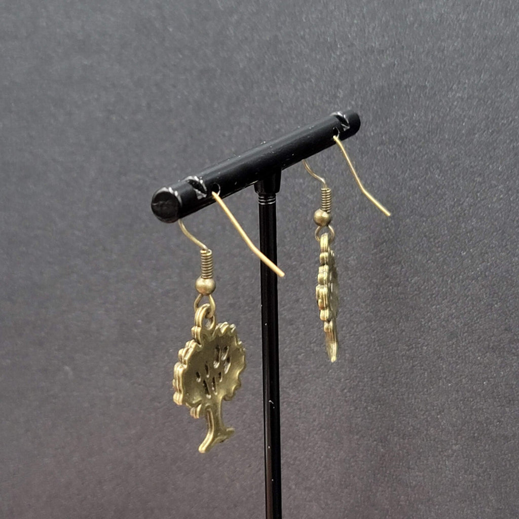 Tree Pierced Earrings Bronze tone Embossed Detail Dangle 7/8"