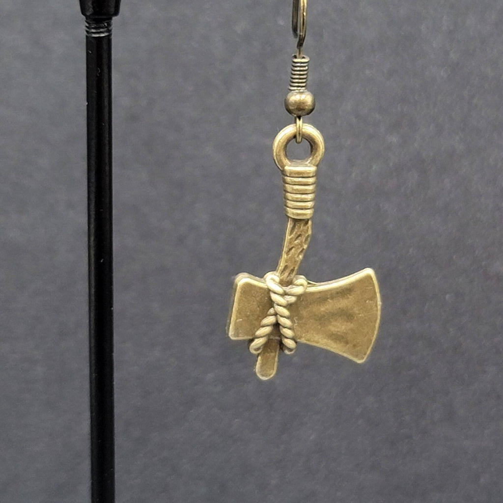New Axe Hatchet Pierced Earrings Bronze tone Tool Dangle 1"
