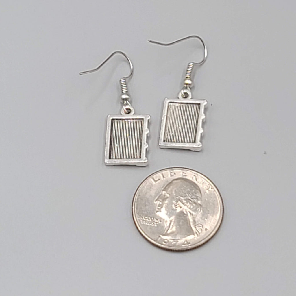Book Pierced Earrings Once Upon a Time Silver tone Dangle NEW 5/8"