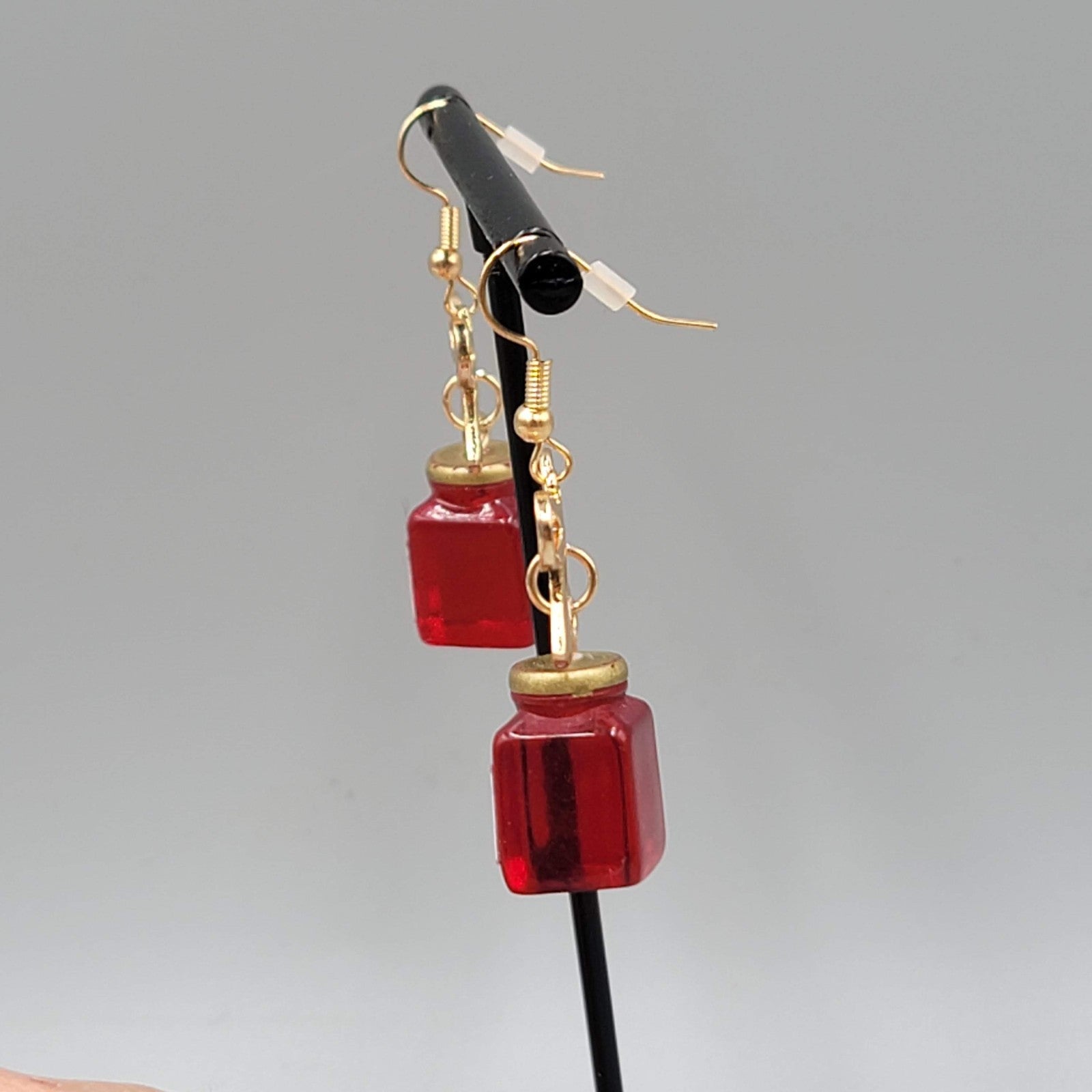 Strawberry Jam Pierced Earrings Gold tone Dangle Sweet 1.25"