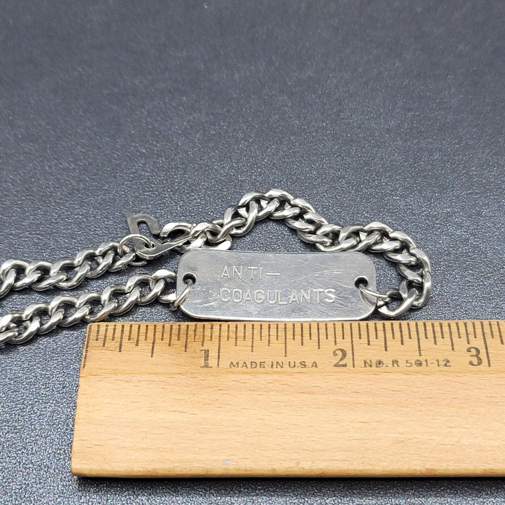 Medical Alert Bracelet  Anti-coagulants Stainless Steel 9" Pre Owned
