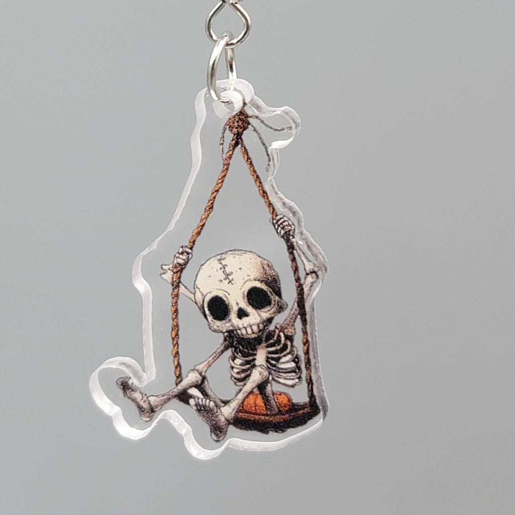 Halloween Swinging Skeleton Pierced Earrings Silver tone Dangle 1.5 in