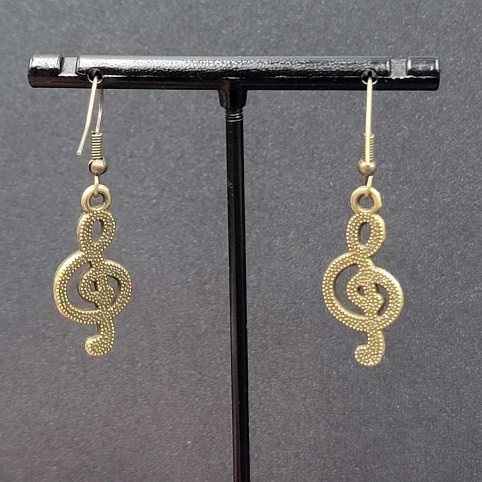 New Treble Clef Pierced Earrings Music Bronze tone Dangle 1"
