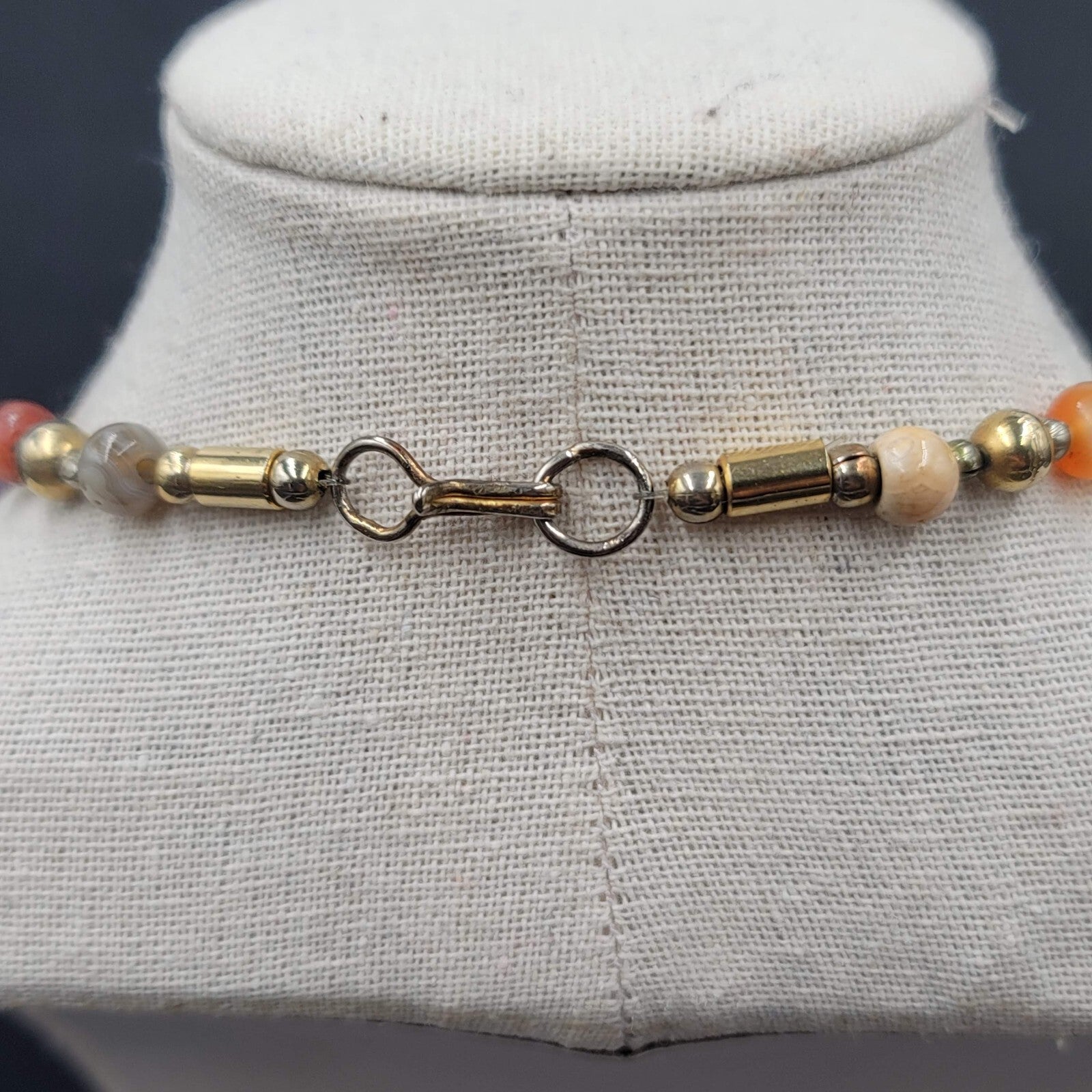 Multicolor Stone Bead Necklace Gold tone Spacers Hook Closure 22"