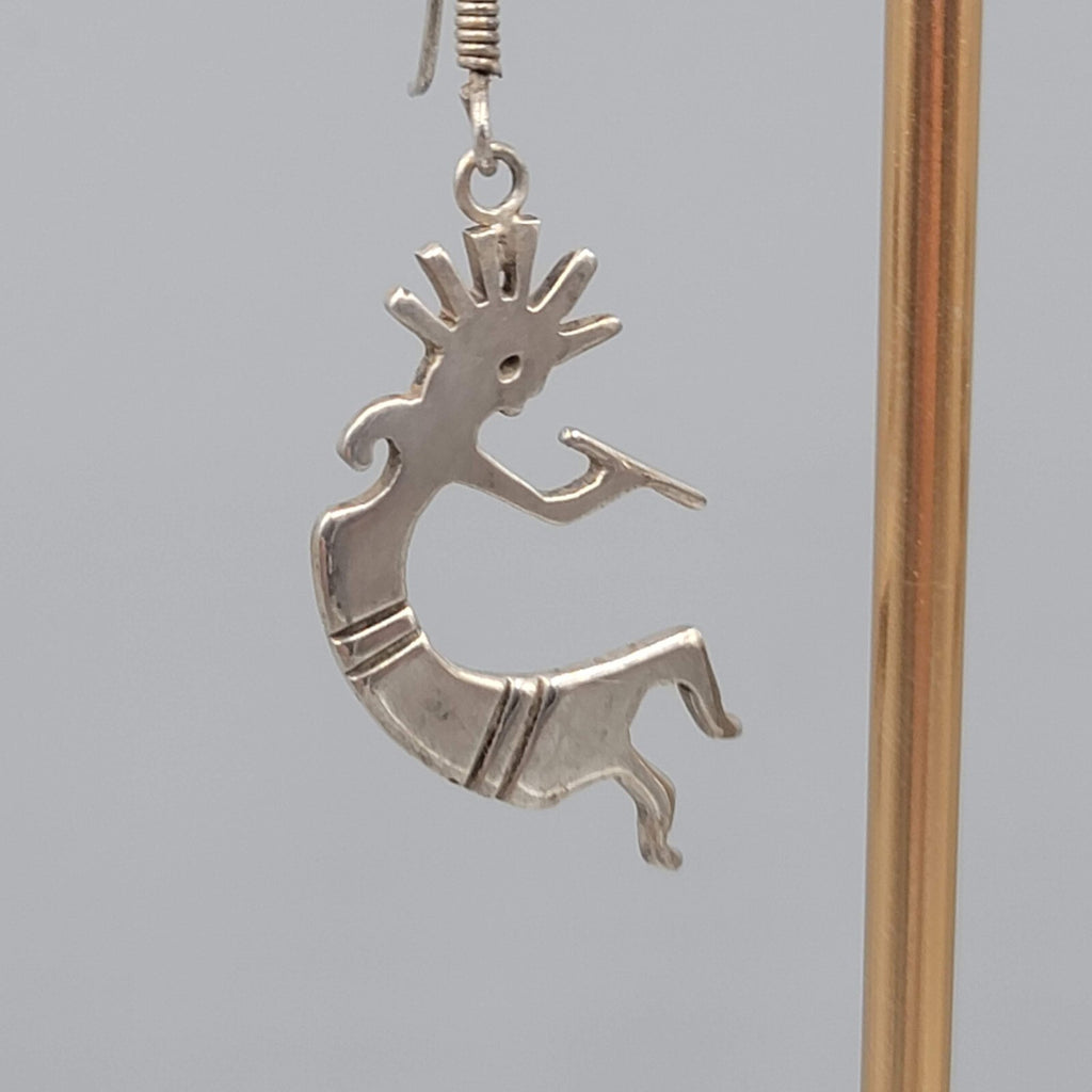 Kokopelli Sterling Silver Pierced Earrings 925 Dangle 1 3/8"
